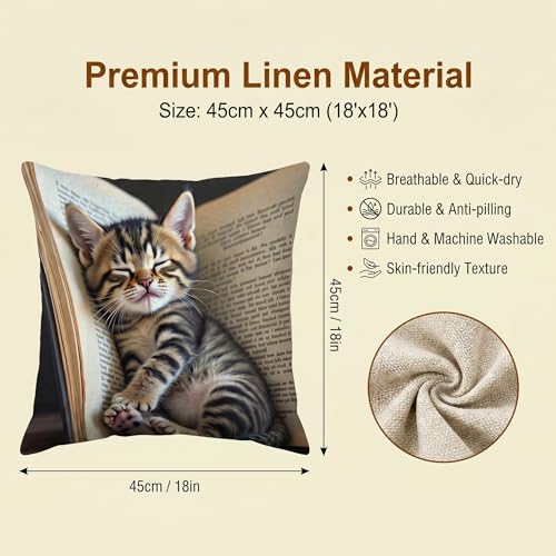 18x18 Cute Cat Linen Square Couch Living Room Animal Pillow Cover - color: Pa10007, size: 18" x 18" (Pack of 1)