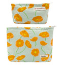 getgto 2 Pcs Makeup Bags, Large Cosmetic Bag Travel Toiletry Bag - color: Orange Flower