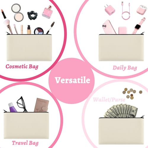 Beige Canvas Zipper Pouch Bulk Makeup Cosmetic Bag with Tassels, 10 Pack