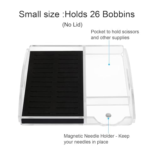 Acrylic Working Tray for Cross Stitch and Embroidery Supplies, Embroidery Floss Bobbins Organizer Tray with Magnetic Needle Holder and Tools Storage - color: Small-For 3mm acrylic bobbin