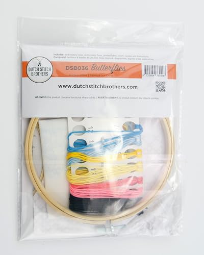 DUTCH STITCH BROTHERS Butterflies Embroidery Starter Kit with Pattern and Instructions. Stamped Embroidery Kits with Embroidery Clothes with Pattern. 6" Embroidery Hoop - color: DSB036 Stamped fabric