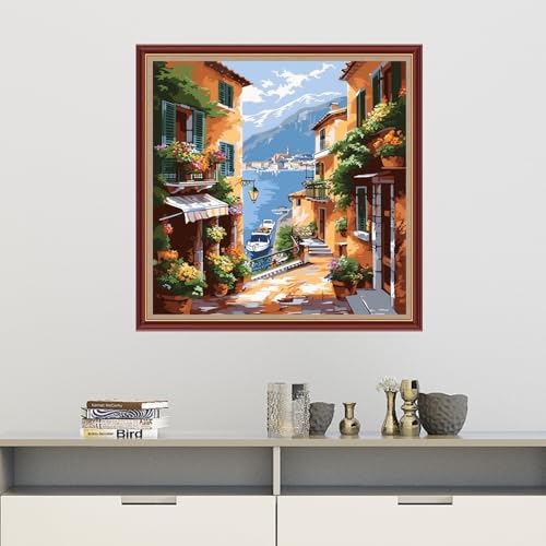 Dooxvey Cross Stitch Kits for Adults Beginners,Full Range of Cross-Stitch Stamped Kits Needlepoint Kits for Beginners Embroidery Kits 11CT Cross Stitch Patterns-Seaside Scenery 18x18 inch - color: Magicolor19