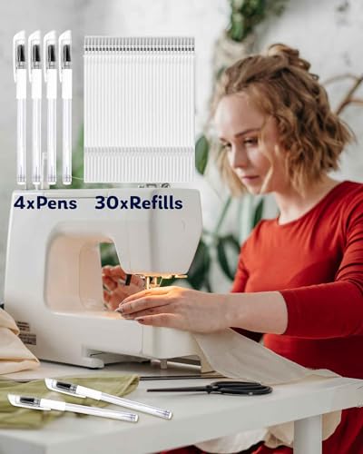 Jauisus Heat Erasable Pens for Fabric with 30 Refills White Fabric Markers, White heat erase pens for fabric Marking Pens for Sewing Quilting DIY Crafts and Embroidery