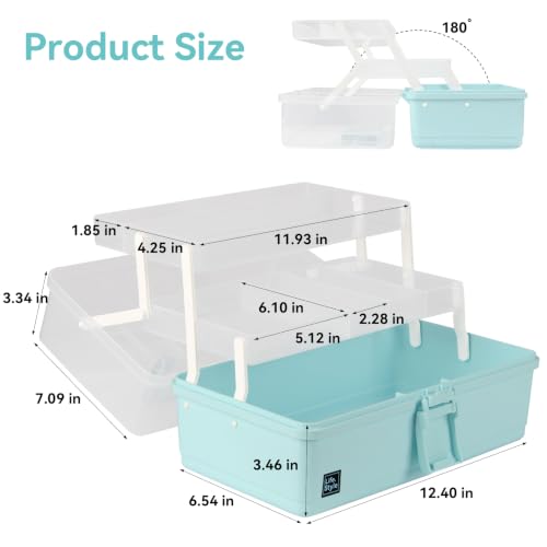 WEWLINE Sewing Storage Organizer Box 13-Inch Art Storage Box Craft Organizer 3-Layers with Handle Craft Art Bin Portable for Home School Office Travel - color: BLUE
