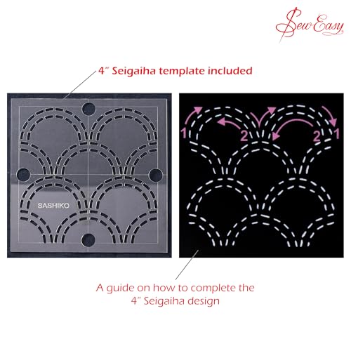 Sew Easy 4” Sashiko Template – Seigaiha (Waves) Quilting & Patchwork Rule for Applique Sewing, Transparent Acrylic Non-Slip, Instructions Included