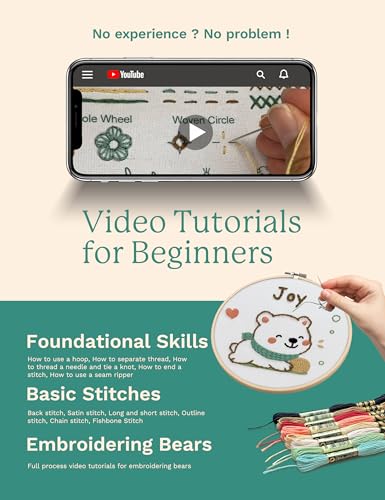 Bradove Bears Embroidery Kit for Beginners with Patterns - color: Bear