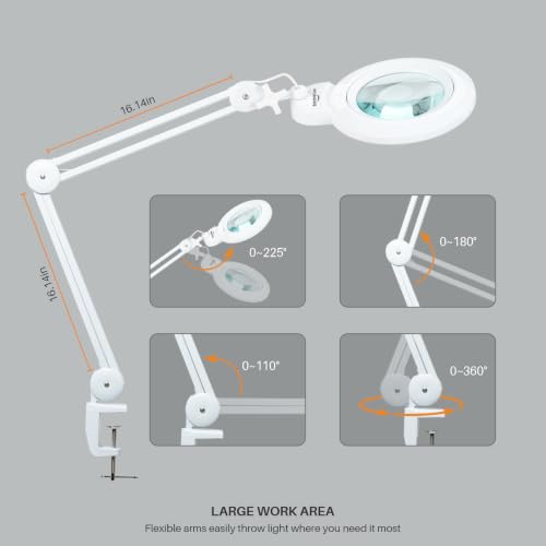 Magnifying Lamp with Clamp, 6-Inch Replaceable Lenses, White - color: White