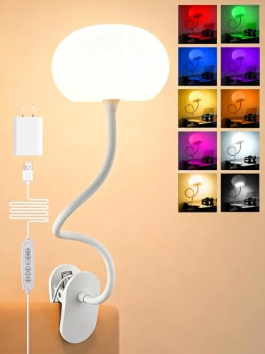Clip on Lamp, 10 RGB Colors+10 Brightness Clip on Desk Lamp for Dorm Lamp