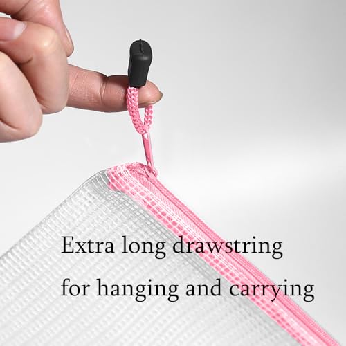 Mesh Zipper Pouch Bag, A3 Zipper File Bag for Organizing Storage, Waterproof, Pink, 17" x 12"/44cm x 32cm - color: Pink