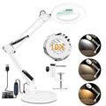 10X Magnifying Glass with Light and Stand, Magnifier with Light Hands Free, 3 Color Modes 10 Level Dimmable, Magnifying Real Glass LED Desk Lamp for Close Work, Repair, Reading, Craft, White