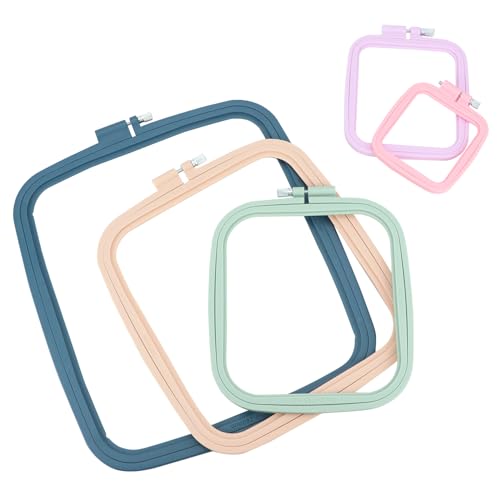 QWORK Square Embroidery Hoops - 5 Sizes, ABS Plastic, Adjustable Screw, 5 Pieces for DIY Embroidery Craft