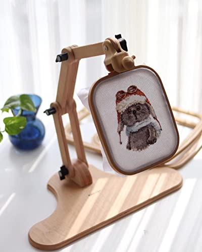 Nurge Adjustable Embroidery Table Stand, Cross Stitch Hoop Stand, Embroidery Hoop Holder. Hand Polished Natural Wood. ( Model No:190-4)