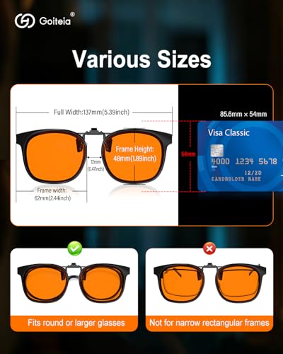 Goiteia Orange Blue Light Blocking Clip On Glasses for Sleep/Gaming