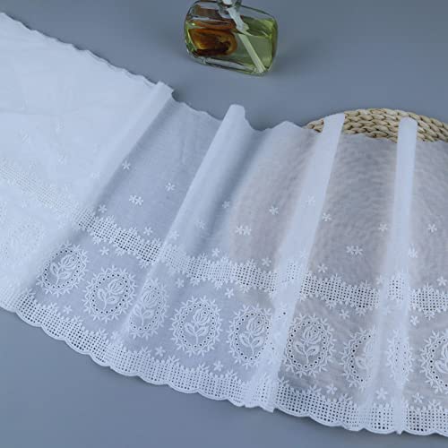 Eyelet Lace Trim 2.8 Yards 11 Inch Wide White Cotton Lace Ribbon Embroidery Ruffle Craft Lace for Sewing, Baby Clothes, Pets Clothes - color: 4#