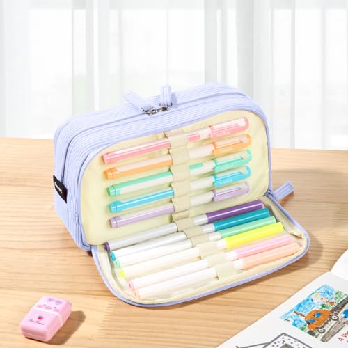 Sooez Big Capacity Pencil Case Pen Pouch, Soft Corduroy Pencil Bag - color: Blue