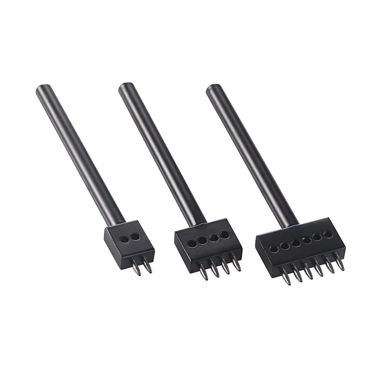 Leather Round Hole Punching Tool 3pcs Prong Punch Tool Set with 2/4/6 Prong Options for Precise Round Hole Punching DIY Leather Craft (5MM) - size: 5MM