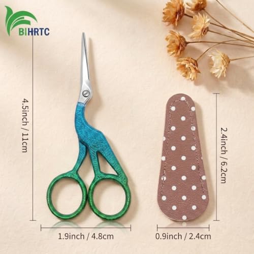 BIHRTC 4.5Inch Stainless Steel Sharp Tip Scissors with Leather Cover - color: Blue Green, size: 4.5inch