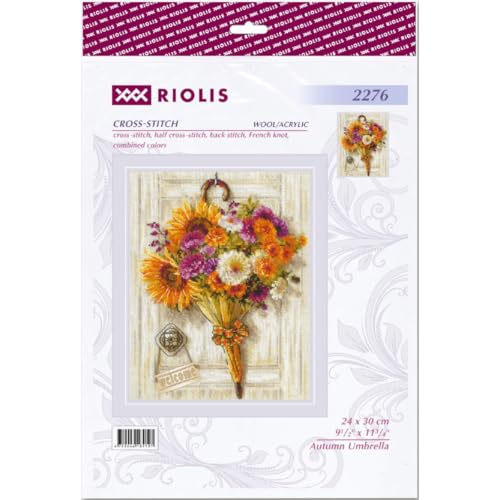RIOLIS 2276 Autumn Umbrella Counted Cross Stitch Kit 9.5 x 11.75 in - style: Autumn Umbrella 2276