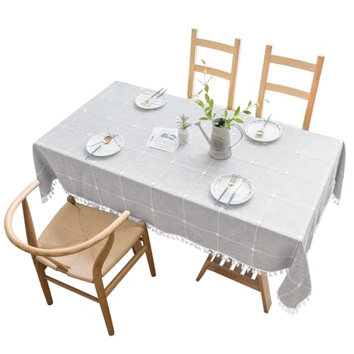 Oubonun Tablecloths for Square Tables, Machine Washable - color: Grey Plaid, size: 55" x 55" (Square)