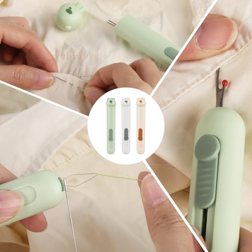 3Pcs 3 in 1 Needle Threader Seam Ripper, Automatic Needle Threaders with 3 Needles Storage for Hand Stitching, Seam Rippers for Sewing Stitch Remover Tool