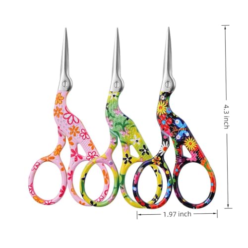 1 PCS Stork Scissors - Embroidery Scissors with 3 Floral Designs (Black, Pink, Green) for Precision Sewing and Crafting - color: Pink