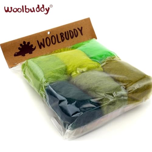 Woolbuddy Corriedale Wool Roving Kit for Needle Felting (Green) 20g Each - color: Green