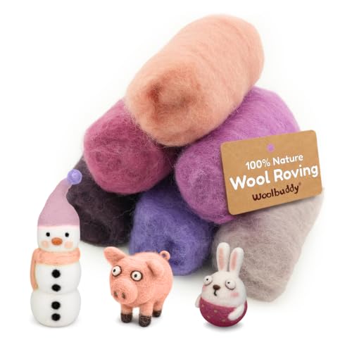 Woolbuddy Corriedale Wool Roving for Needle Felting (Pink Purple) 20g Each - color: Purple