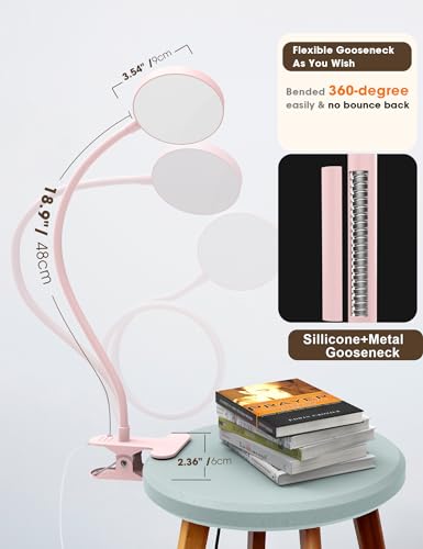 LiFMIRA Desk Lamp Clip on Light 8W 66 LED Reading Light for Bed Pink - color: Pink