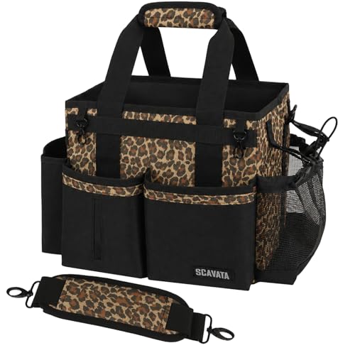 SCAVATA Compact Wearable Cleaning Caddy with Handle & Shoulder Straps - color: Leopard