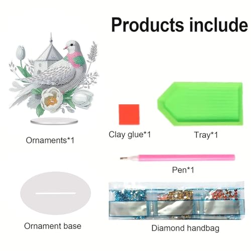 POETRYDRAW Diamond Art Ornament Desktop Kit Bird Flower, Stand Up Diamonds Painting Ornament for Adults, 5D DIY Special Diamond Gem Craft Tabletop Placement Board Kit - color: Flower Bird