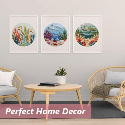 LYMIGER 3 Packs Embroidery Kit for Adults, Embroidery for Beginners (Sea) - color: Sea