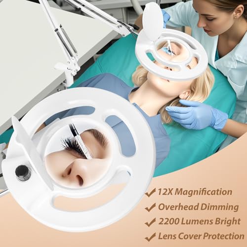 HITTI 2200 Lumens 12X Magnifier Esthetician Light, 4 Wheel Rolling Base - color: White