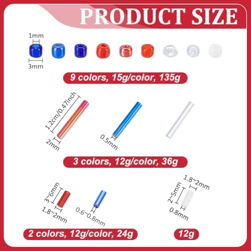 PH PandaHall 5000pcs+ 3mm Glass Seed Beads for 4th of July, 15 Style Patriotic Bead Bugle Beads Red Blue Bead for Jewelry Making Bracelet Necklace, DIY Craft, Sewing, Embroidery, Independence Day - color: Red White Blue