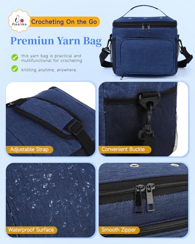 Aeelike Yarn Storage Bag Organizer, Large Crochet Tote Bag, Blue - color: Blue
