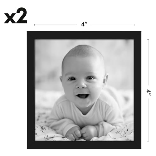 Americanflat 4x4 Picture Frame 2-Pack - Slim Molding - Black - size: 4x4