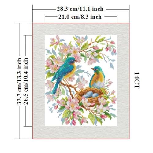 ITSTITCH Stamped Cross Stitch Kits- Full Set of Embroidery for Beginners or Adults,14 CT 2 Strands DIY Singing Blue Bird Patterns Counted Arts Craft 11×13.4 inch - color: Singing blue bird
