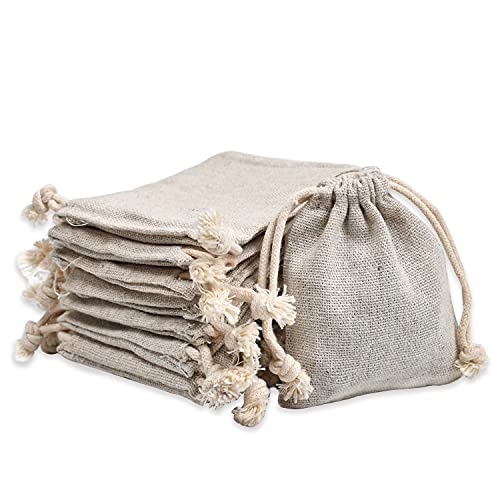 calary 50pcs Double Canvas Drawstring Bag Cotton Pouch Gift Sachet Muslin Reusable Tea Bag - style: 4.7x5.9 Inch (Pack of 50)