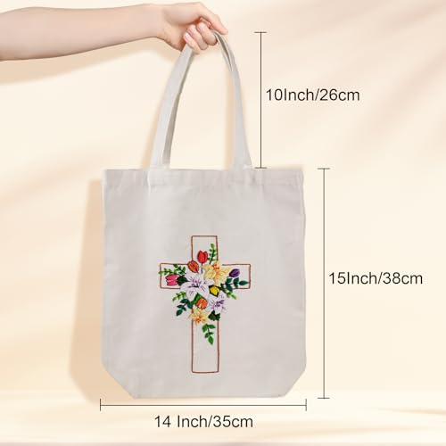 Louise Maelys Cross Floral Embroidery Kit for Beginners Canvas Tote Bag - color: cross lily
