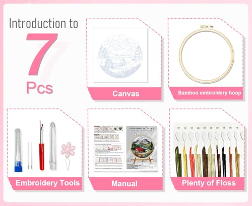 Huacan 1pc House Embroidery Kits for Beginners Mountains River Landscape Small Cross Stitch Kits Ideal for Crafting Art & Gifts