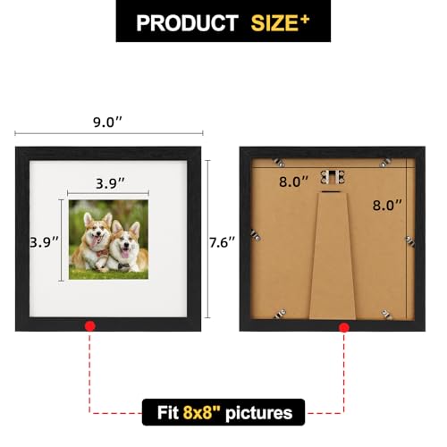 TOFOREVO 8x8 Picture Frames with 4x4 Mat Set of 2, Black - color: Black Wood Grain, size: 8x8
