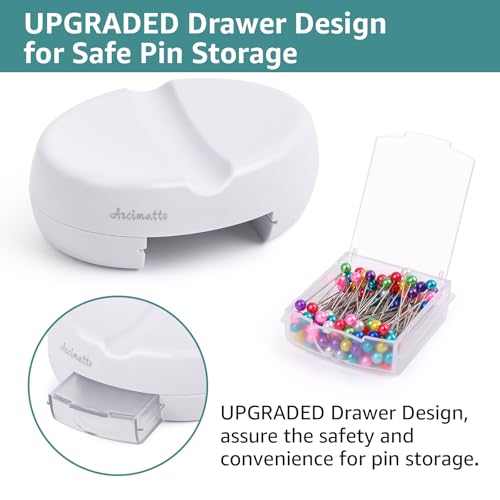 Arcimatto Magnetic Pin Holder, Strong Magnet Pincushion with Drawer, Pin Cushion with 100 Pcs Ball Head Straight Pins for Sewing, Needle Cushions Bobby Pin Holder Paper Clip Organizer for Quilting - color: White