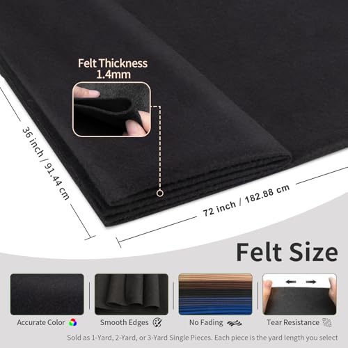 Black Fabric Sheet 72" X 36", 1.4mm Thick Large Soft Durable Flexible Craft Felt by The Yard, Nonwoven Fabric for DIY Sewing, Arts and Crafts, Decoration Projects - color: Black, size: 2 yard pre cut