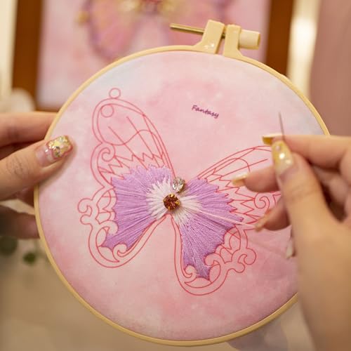 Craftreasure Butterfly Embroidery Kit, Purple-Intermediate - color: Romantic Purple-Intermediate