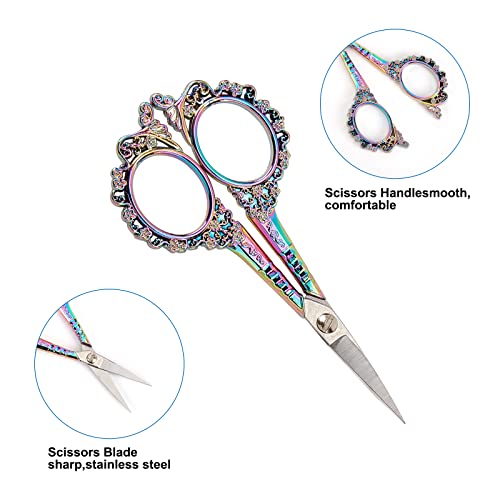 SUNNYCLUE 4.5Inch Vintage European Style Plum Blossom Scissor Sewing Scissors for Fabric & Paper Cutting Craft Threading Household Daily Use Cross-Stitch, Multi-Color - color: Rainbow Color-1pc-vintage Scissors