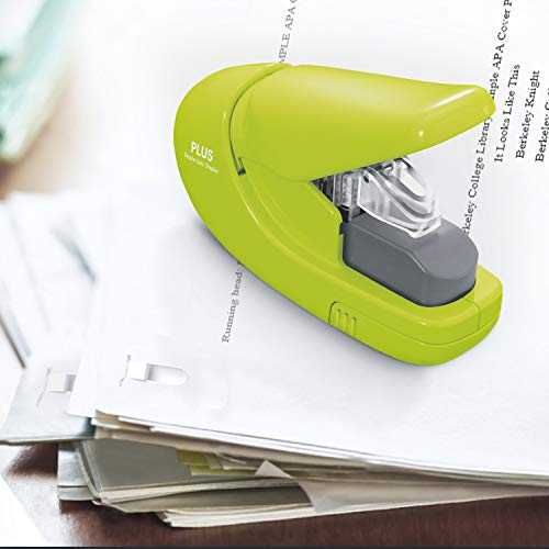 Plus Paper Clinch Compact Staple-Free Stapler, Heavy Duty, Green - color: Green