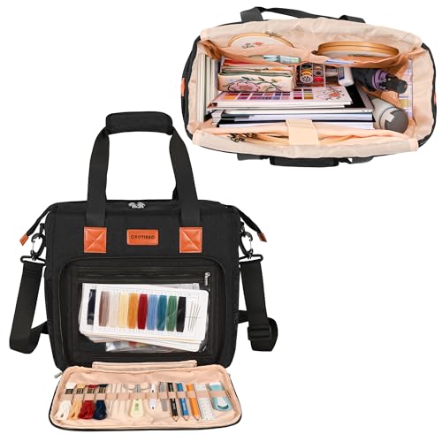CROTIRAD Embroidery Bag Organizer for Cross Stitch Kits with Shoulder Strap - color: Black