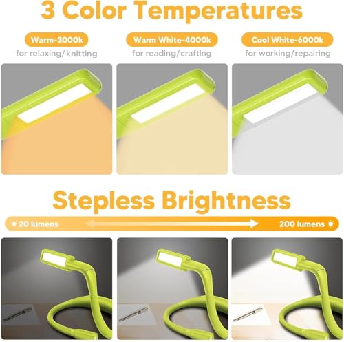 Neck Book Light, Rechargeable Reading Light, 3 Colors Dimmable - color: Lime