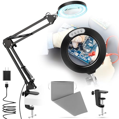 10X Magnifying Glass with Light and Stand,Hands-Free Desk Magnifier - color: Black Magnifying Glasses With Light