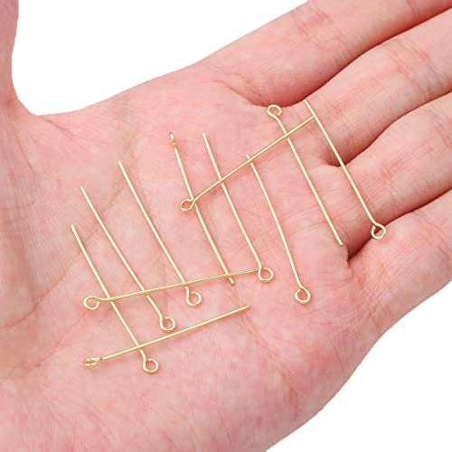 BEADIA 14K Gold Plated Open Eye Pins Non Tarnish 35mm 150pcs for Jewelry Making Findings - color: Open Eye Pins 14k Gold, size: 35x0.7mm
