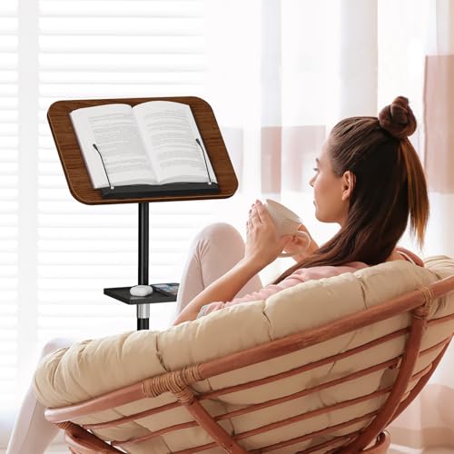 Snughome Floor Book Stand with Removable Tray, Wood Standing Book Stand for Reading, Height Adjustment 21"-51", Music Stand Cookbook Stand Textbook Stand Laptop Stand Book Holder for Display - color: Walnut Brown